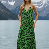 Green halterneck midi dress with backless design and abstract print — additional view 11
