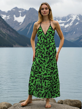 Load image into Gallery viewer, R&amp;RH Green Abstract Women&#39;s Backless Halterneck Dress

