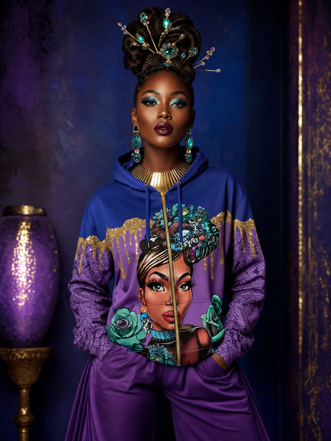 Model wearing Queen Snakeskin Zip Hoodie