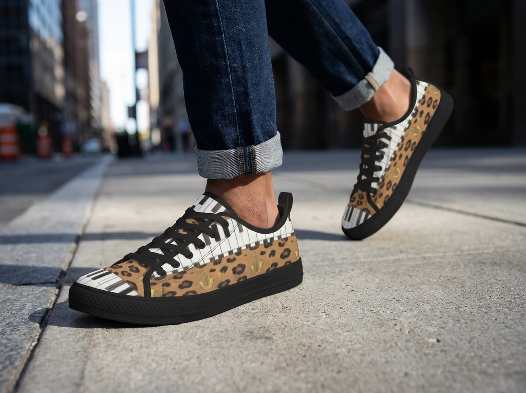 Rich and Rich Men's Brown Animal Piano Saxophone Canvas Low Top Sneaker