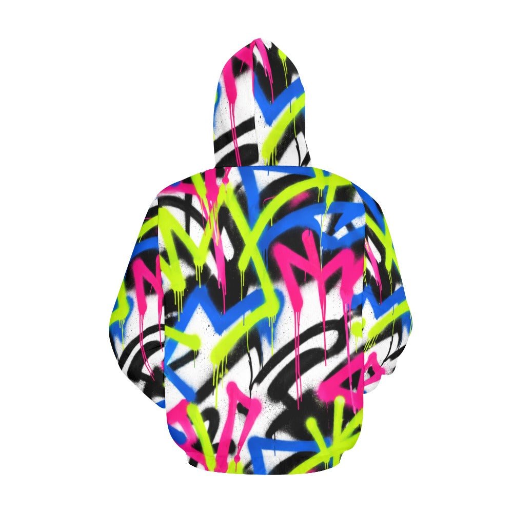 Women's hoodie with neon spraypaint graffiti collage, kangaroo pocket and fitted cuffs — additional view 8