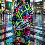 Women's hoodie with neon spraypaint graffiti collage, kangaroo pocket and fitted cuffs — alternate view