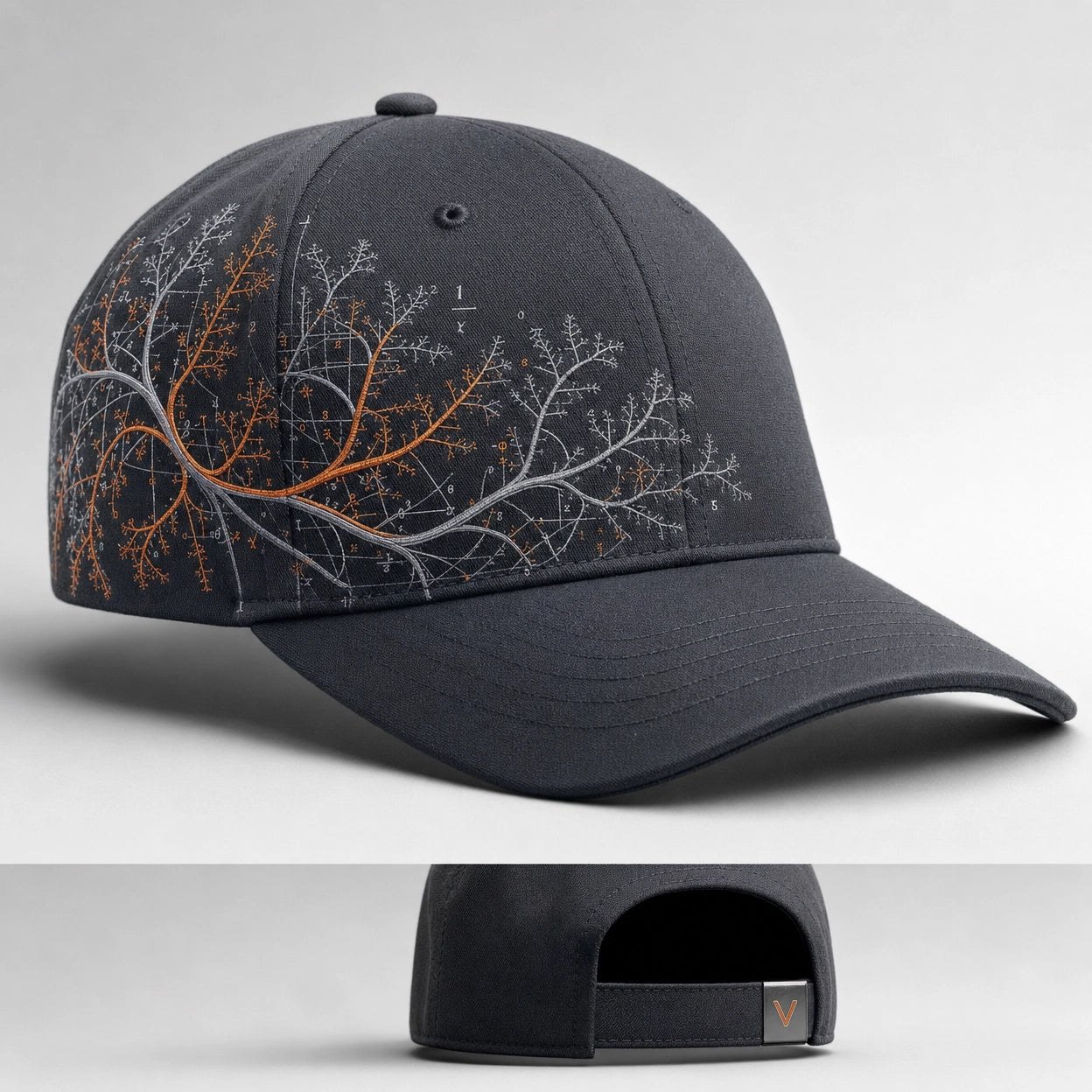 Vertex Fractal Vector Baseball Baseball Cap in charcoal with electric blue geometric Vertex menswear design