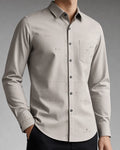 Vertex Coordinate Field Button-Up Shirt in stone with olive geometric Vertex menswear design