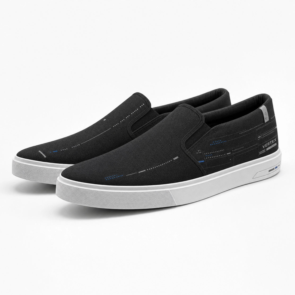 Vertex Monolith Code Slip-On Shoe Slip-On Shoe in black with electric blue geometric Vertex menswear design