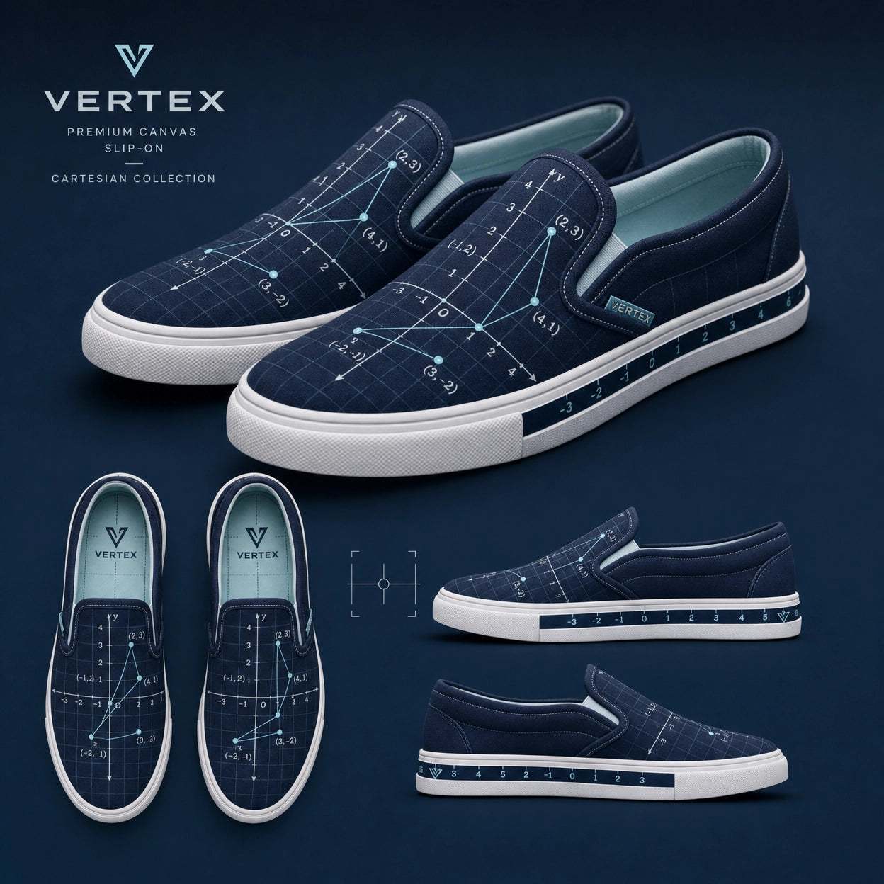 Vertex Coordinate Field Slip-On Shoe Slip-On Shoe in navy with ice cyan geometric Vertex menswear design