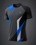 Vertex Cubist Panel T-Shirt in charcoal with electric blue geometric Vertex menswear design