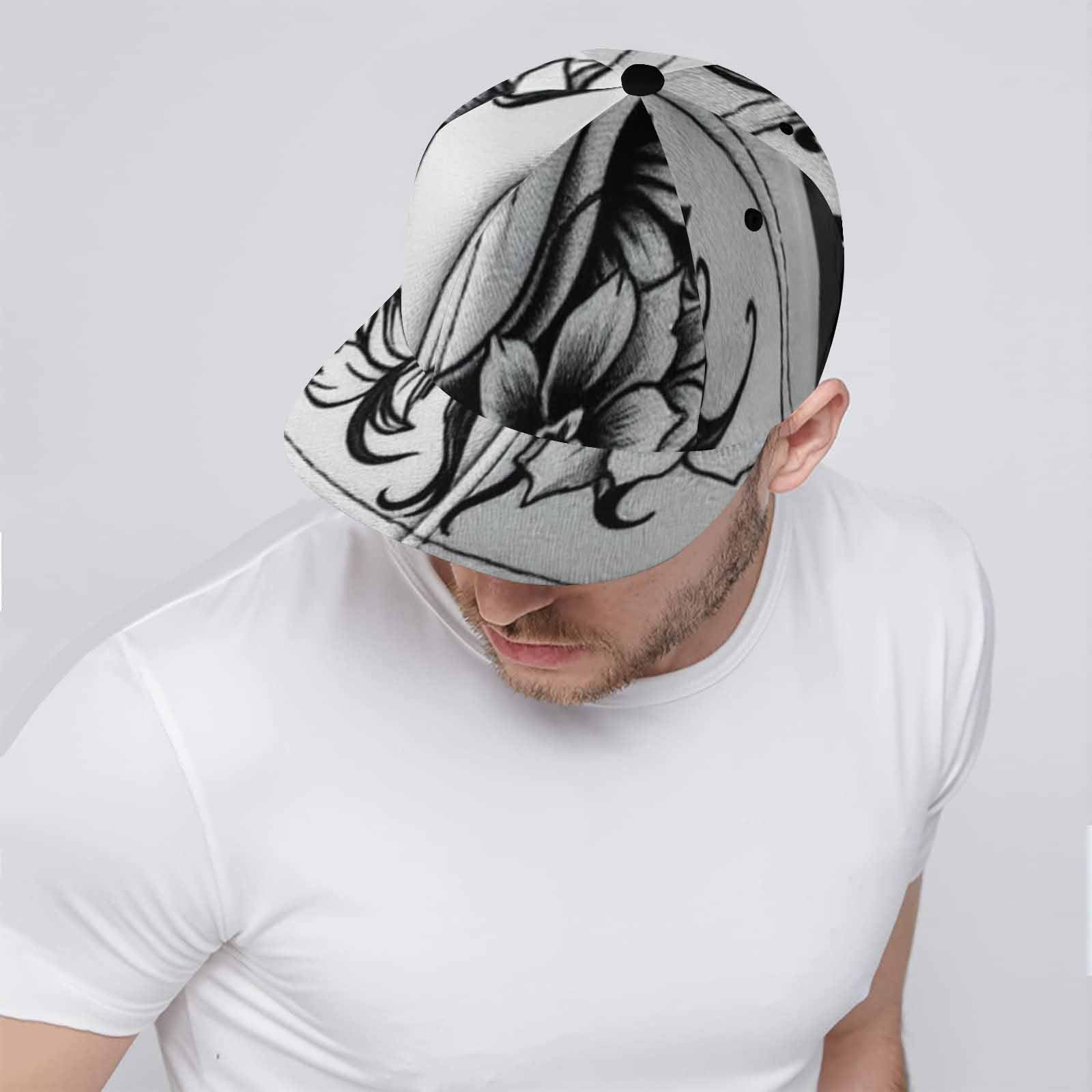 R&RH Men's White Abstract Snapback Hat with adjustable strap
