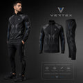 Vertex Triangulated Shadow Tracksuit in deep navy with ice cyan geometric Vertex menswear design