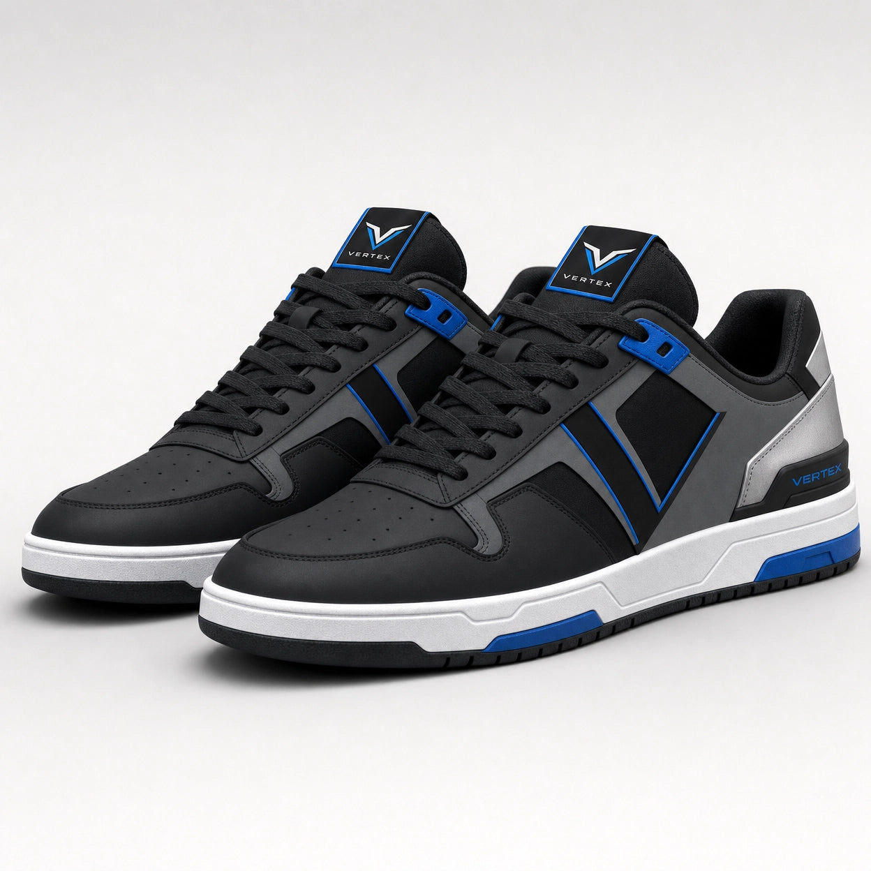 Vertex Negative V Sneaker in navy with silver geometric Vertex menswear design